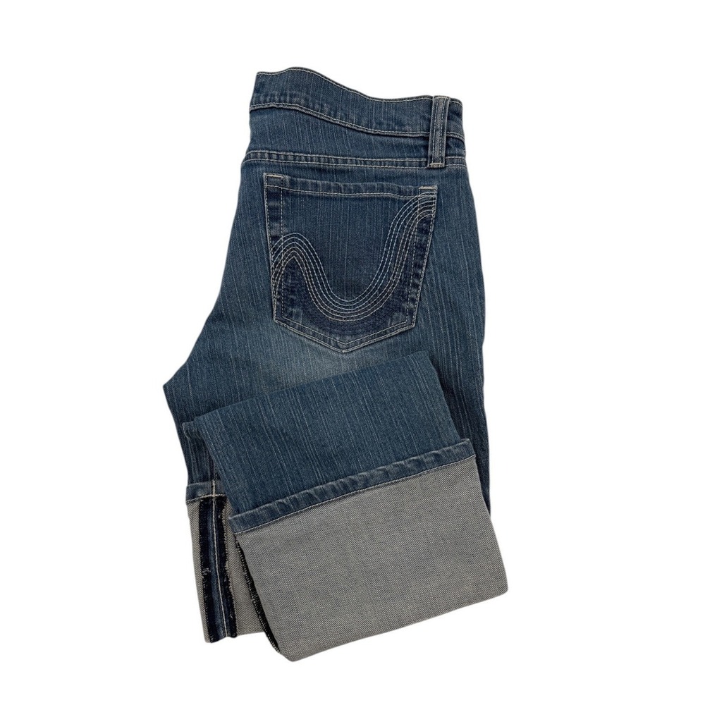Daisy‎ Fuentes Women  6 Low Rise Cuffed Capri Jeans Blue Stretch Denim Aged Wash